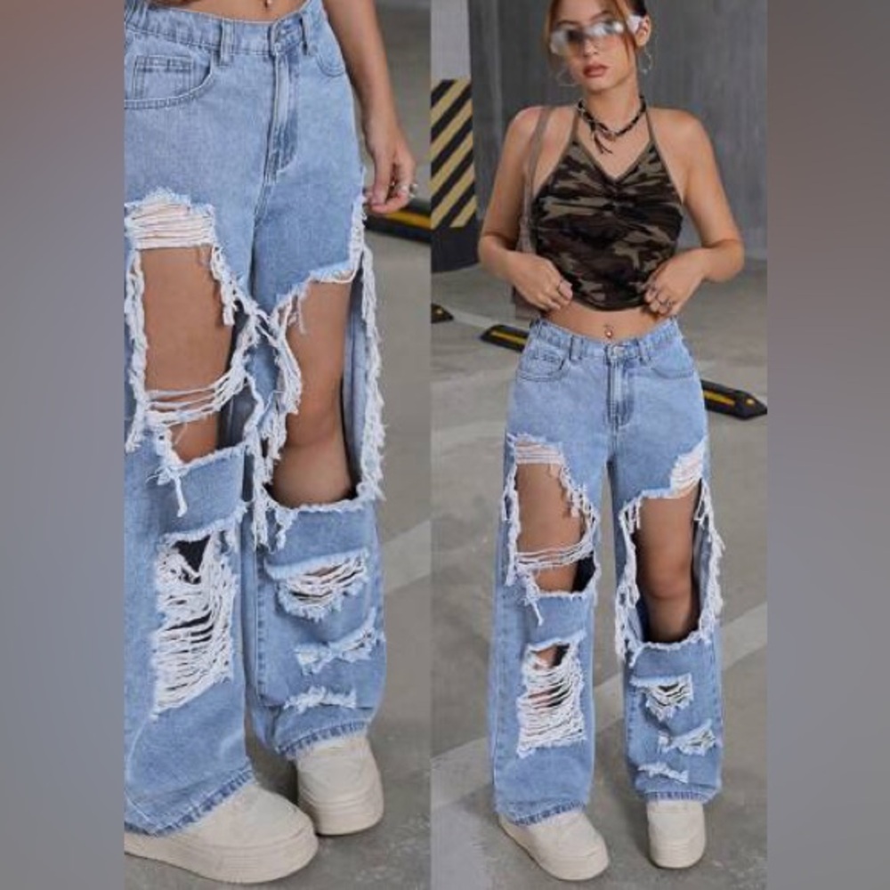 Distressed Medium Wash Blue Women's Jeans - Picture 6 of 6